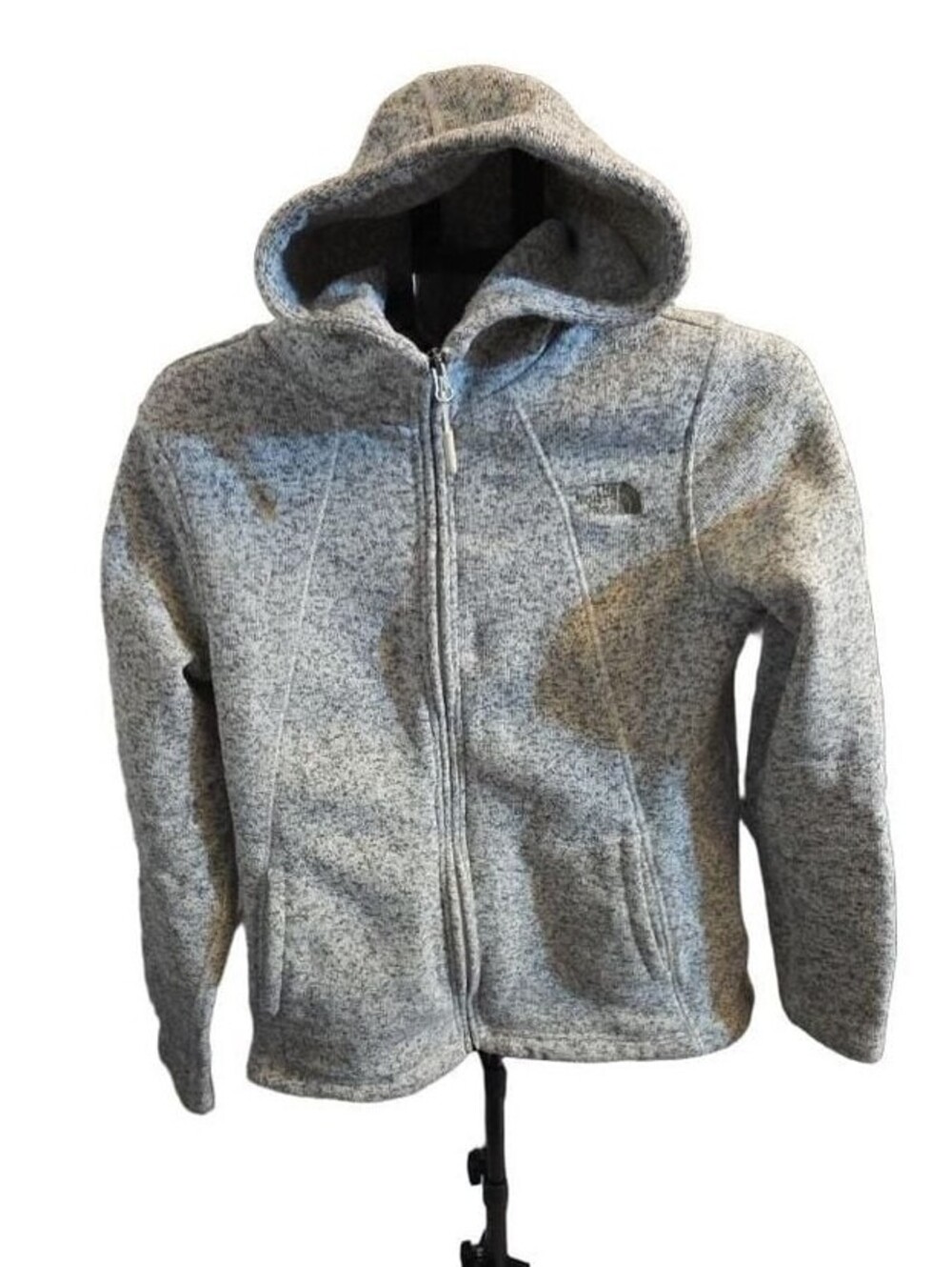 The North Face Women's Crescent Full Zip Heathered Gray Knit Fleece Hooded Jacke